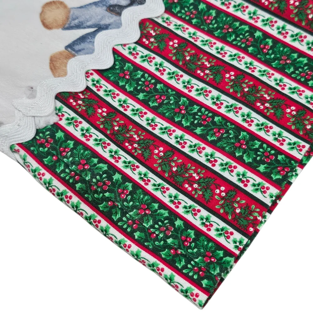 Blue Jean Teddy Vintage Kids Pillowcase Handmade Christmas Poinsetta Holiday VTG